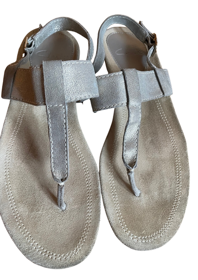 Sandales T-Bar Cuir Gris Pointure 39 👡✨