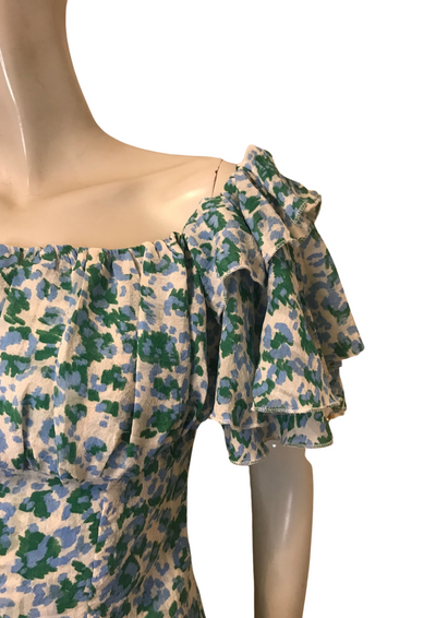 Ensemble fleuri  – Top bardot volanté & short assorti Taille 34 (Neuf) 💙💚