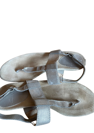 Sandales T-Bar Cuir Gris Pointure 39 👡✨