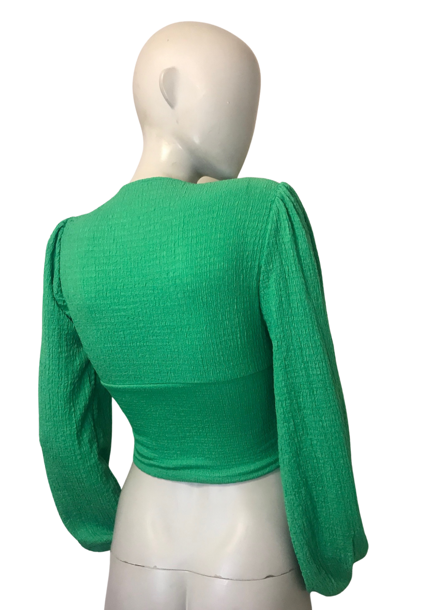 Top court vert à boutons, manches longues texturées Taille 34 💚✨