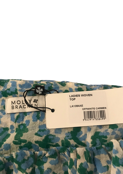Ensemble fleuri  – Top bardot volanté & short assorti Taille 34 (Neuf) 💙💚