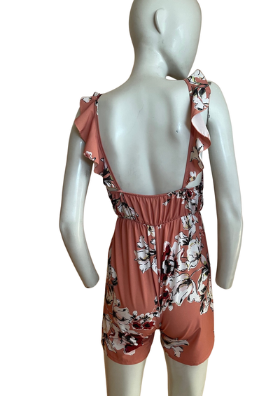 🌸🍑 Combishort Fluide Fleurie Abricot – Taille 36