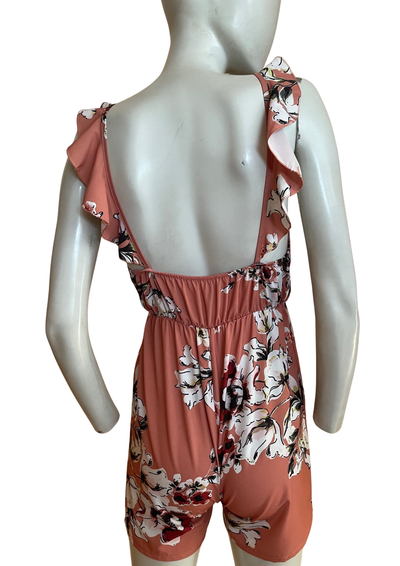 🌸🍑 Combishort Fluide Fleurie Abricot – Taille 36