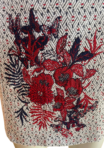 Mini-jupe jacquard brodée fleurs rouge & marine Taille 36 🌺🔶