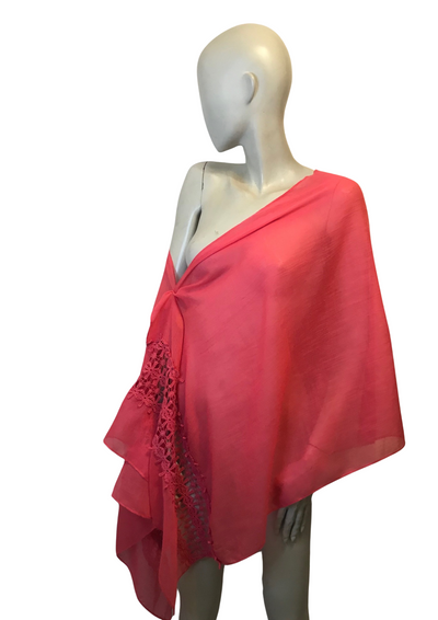 🌸 Étole Rose Fuchsia en Voile & Dentelle Crochet 🌸