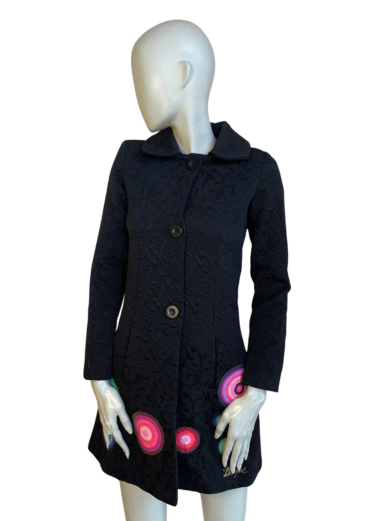 🖤 Manteau noir brodé – Élégance et originalité Taille 34 🌸✨