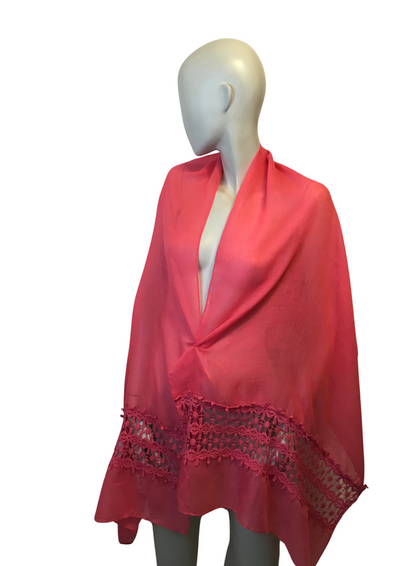 🌸 Étole Rose Fuchsia en Voile & Dentelle Crochet 🌸