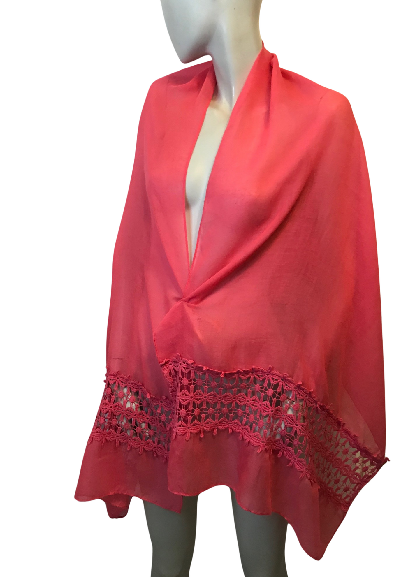 🌸 Étole Rose Fuchsia en Voile & Dentelle Crochet 🌸