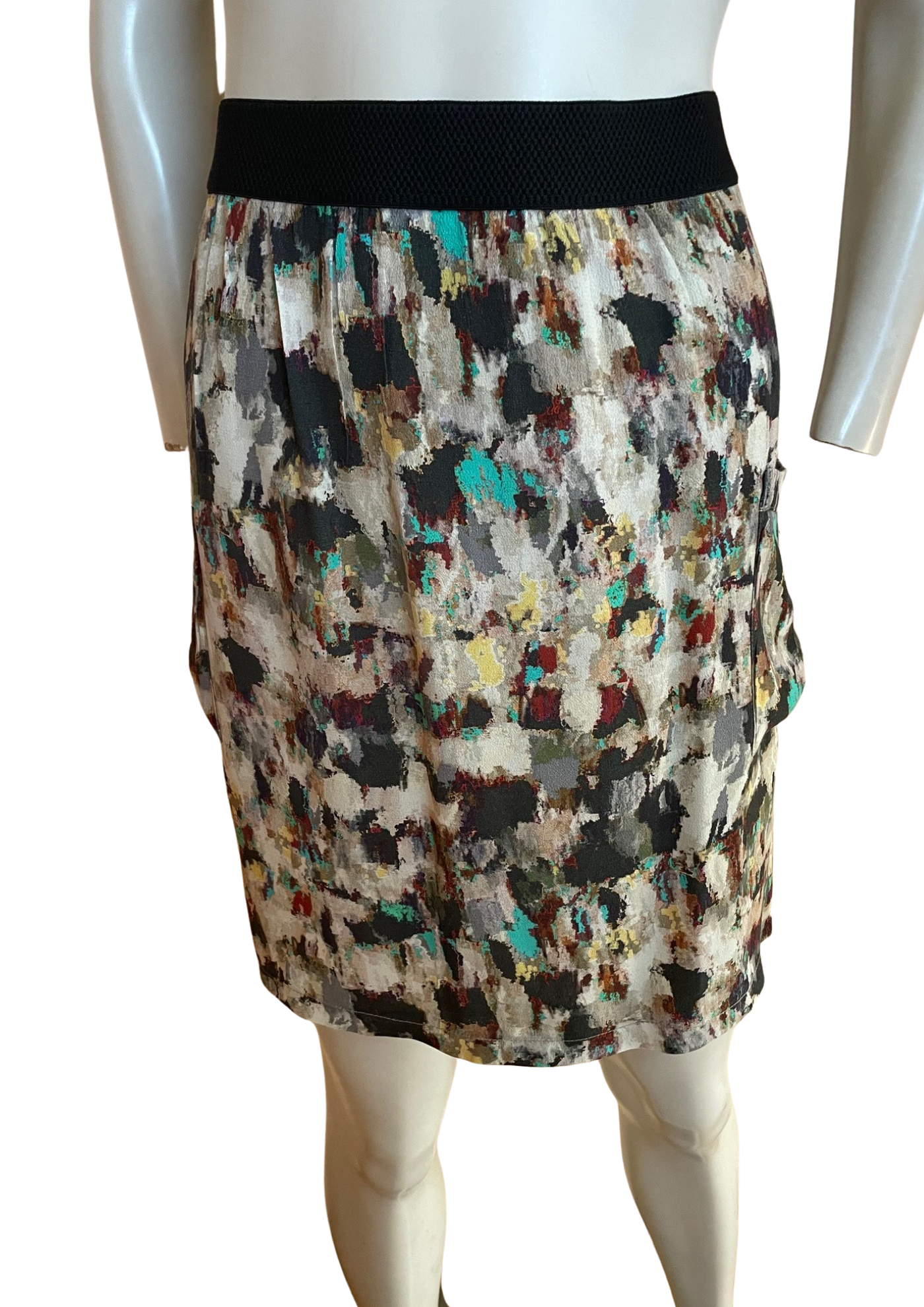 Jupe courte à imprimé abstrait coloré – Taille 40🌈✨