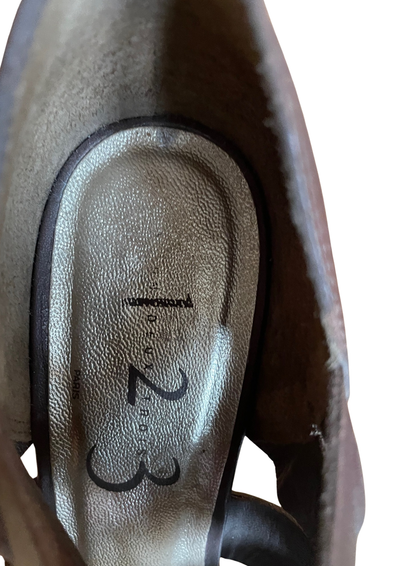🧶 Sandales à talons compensés en cuir marron 🍂 – Pointure 39