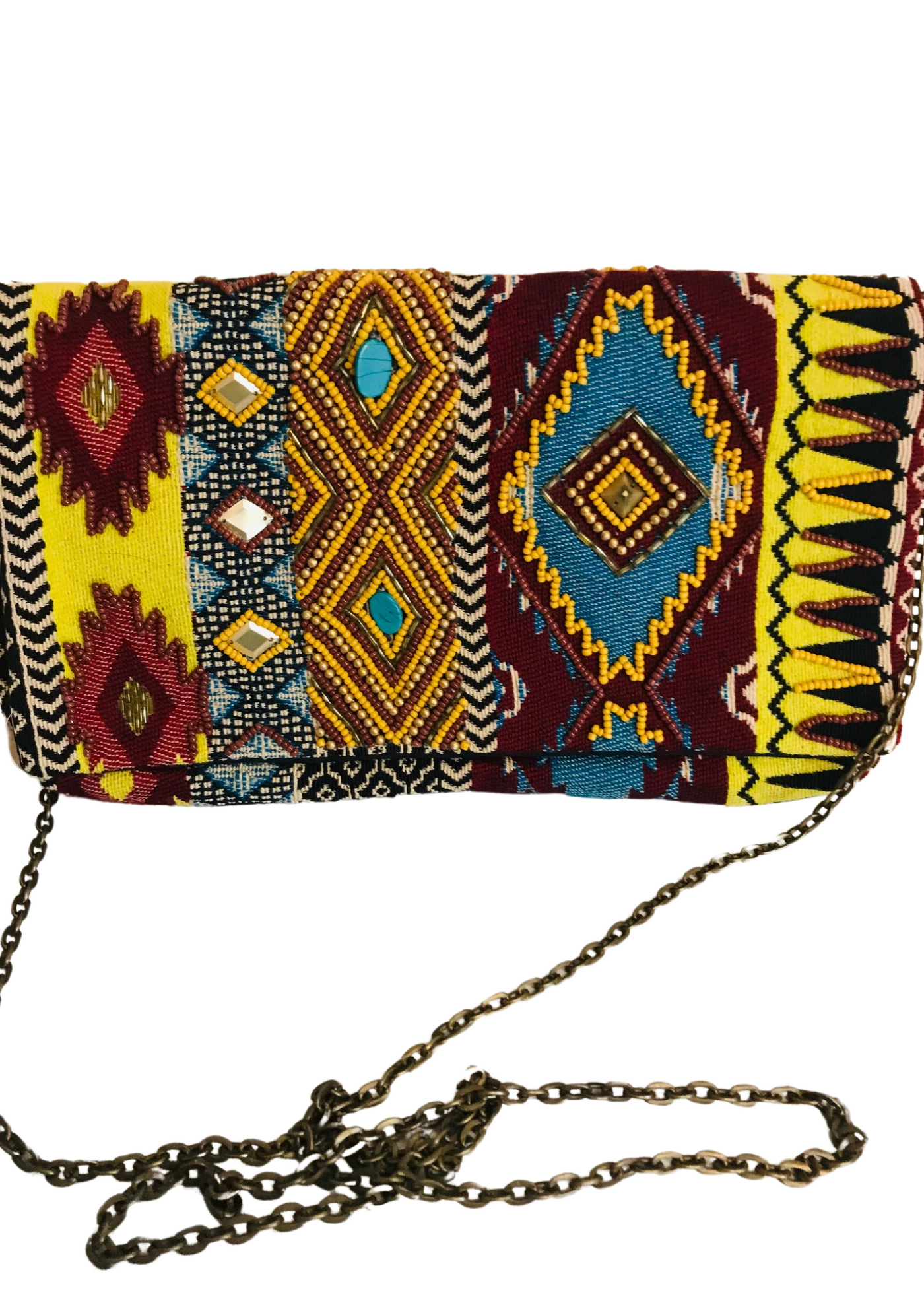 Pochette Motifs Ethniques & Chaîne Bronze 👜