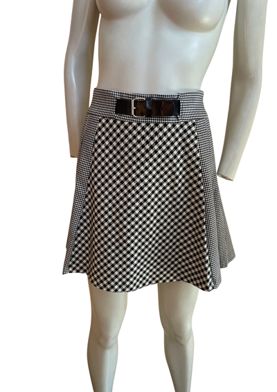 Jupe évasée pied-de-poule avec ceinture – Taille 36 ✨