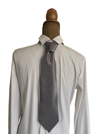 ✨ Cravate en soie – Motifs géométriques gris & jaune ✨