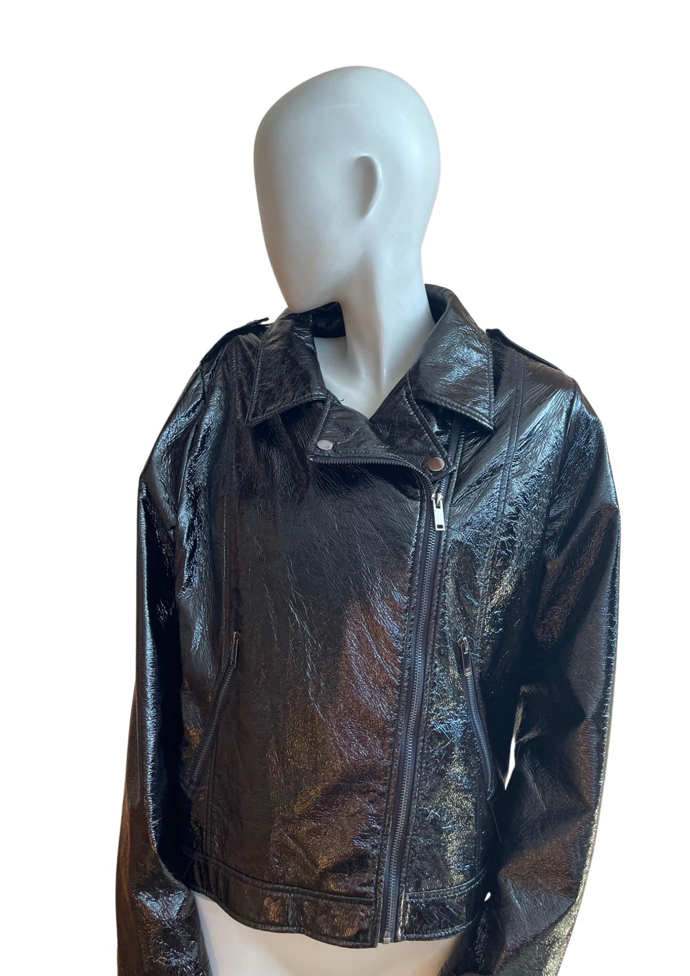 Veste biker vernie noire effet froissé – Taille 46 🖤