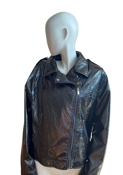 Veste biker vernie noire effet froissé – Taille 46 🖤