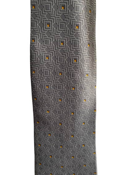 ✨ Cravate en soie – Motifs géométriques gris & jaune ✨