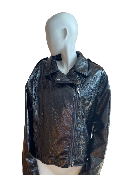 Veste biker vernie noire effet froissé – Taille 46 🖤