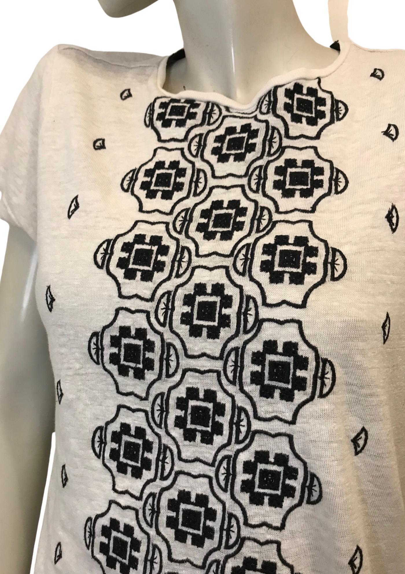 🖤 T-shirt en Lin Blanc brodé noir Taille 36 🖤 ✨