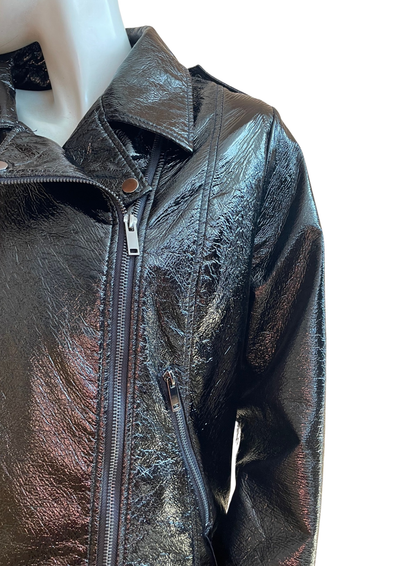 Veste biker vernie noire effet froissé – Taille 46 🖤