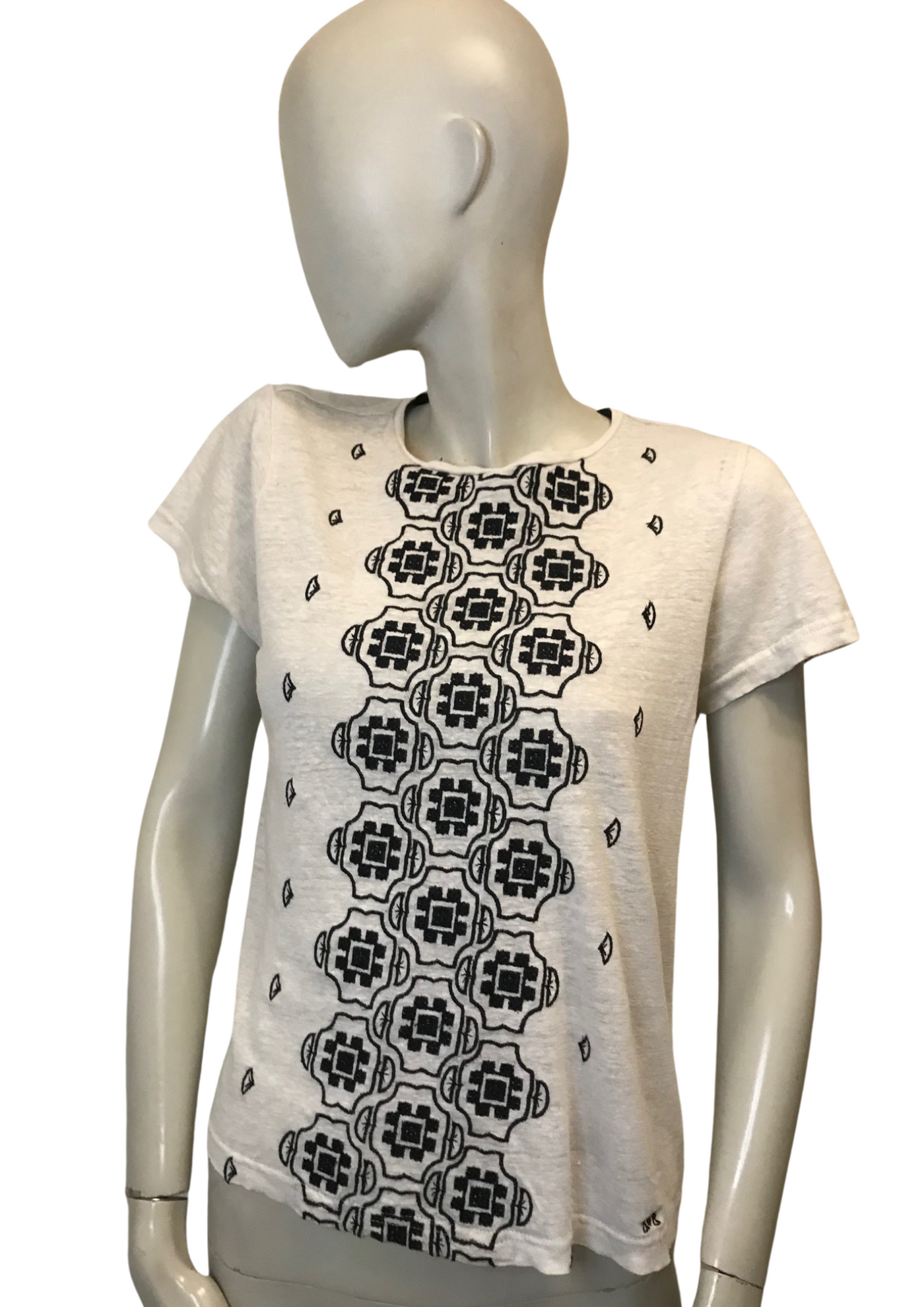 🖤 T-shirt en Lin Blanc brodé noir Taille 36 🖤 ✨