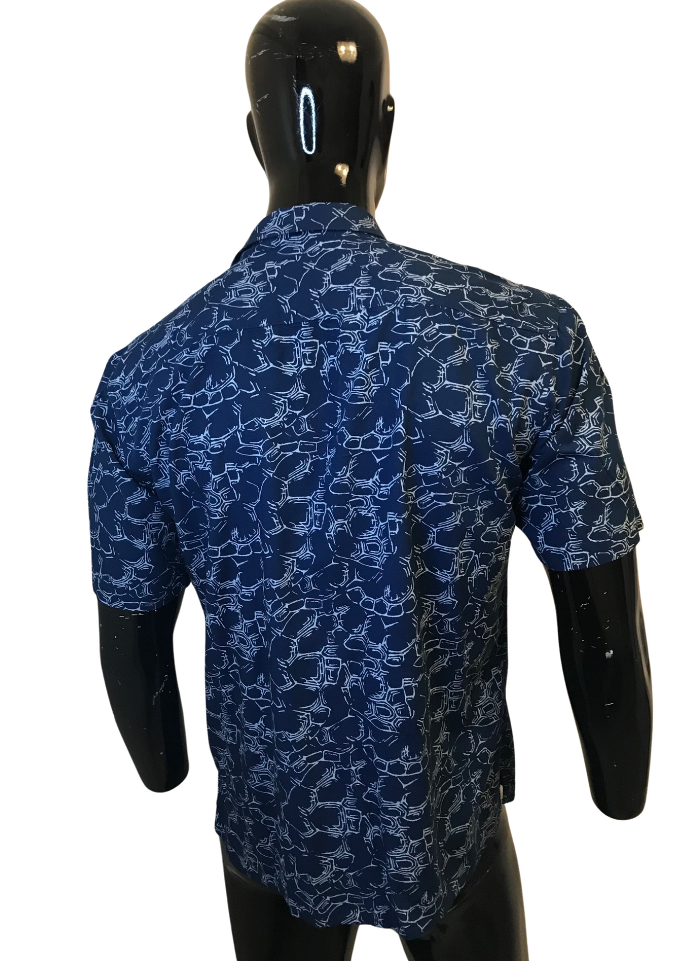 Chemise imprimée bleue – 100% viscose, manches courtes Taille XS 👔💙