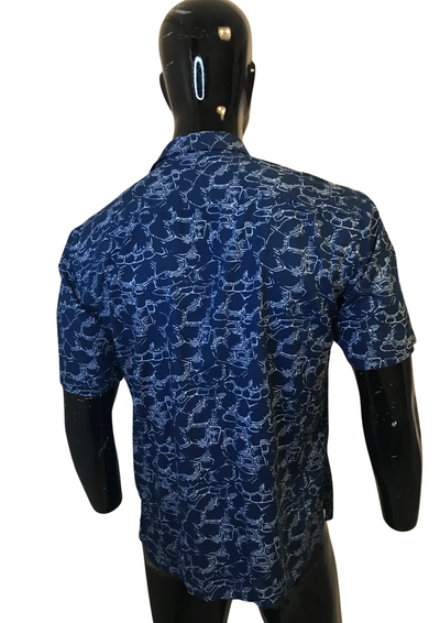 Chemise imprimée bleue – 100% viscose, manches courtes Taille XS 👔💙