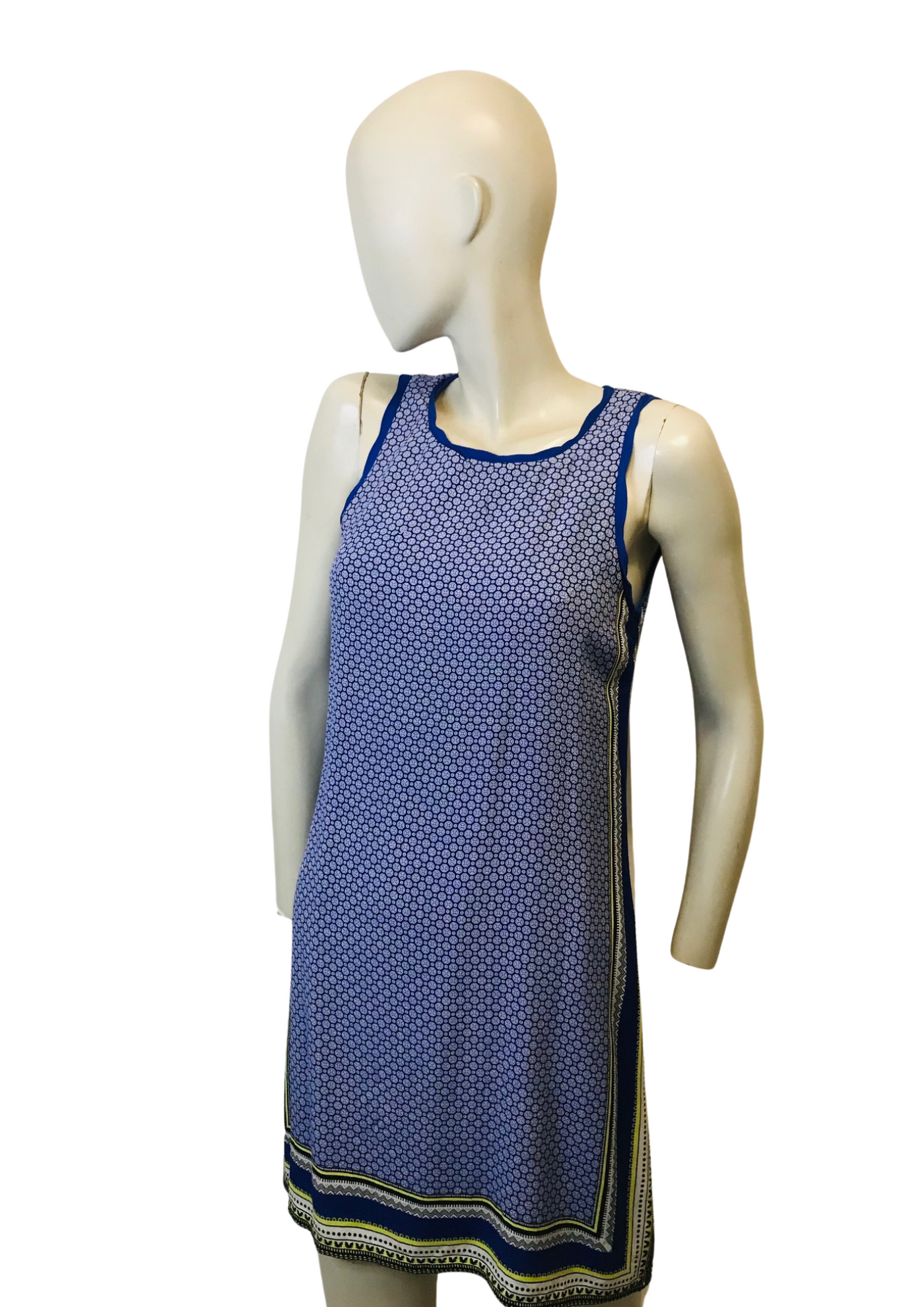 Robe d’été bleu roi à motifs géométriques – Taille 36 🌟