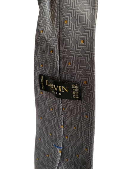 ✨ Cravate en soie – Motifs géométriques gris & jaune ✨