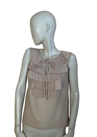 Top sans manches à volants plissés nude – Taille 34 ✨