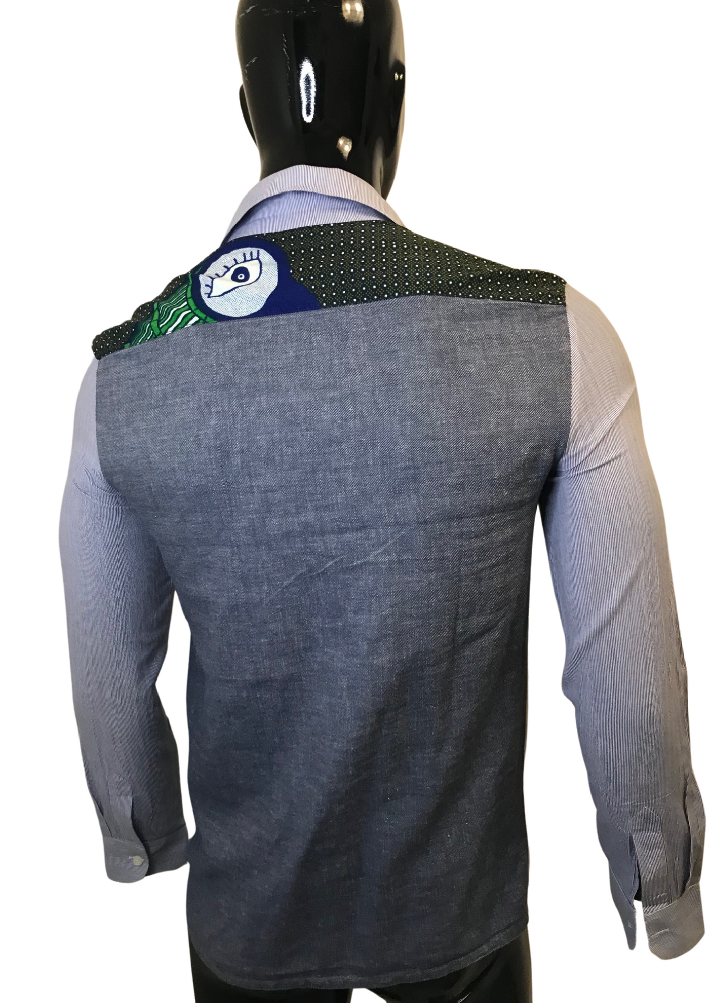🌟 Chemise Bicolore Coton avec Détails Wax 🌟 – Taille S