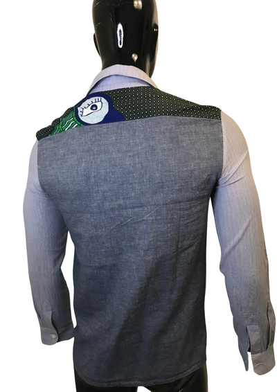 🌟 Chemise Bicolore Coton avec Détails Wax 🌟 – Taille S