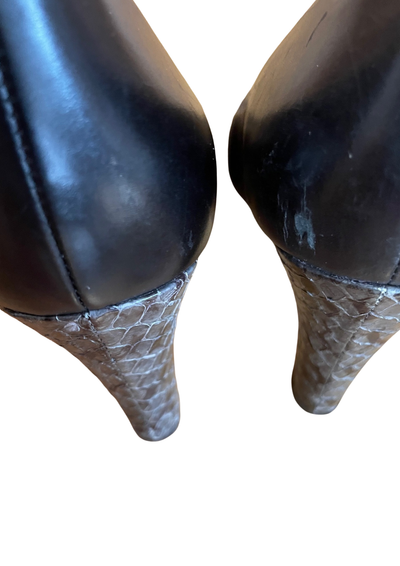 Escarpins cuir noir à talons effet python – Pointure 36 🐍