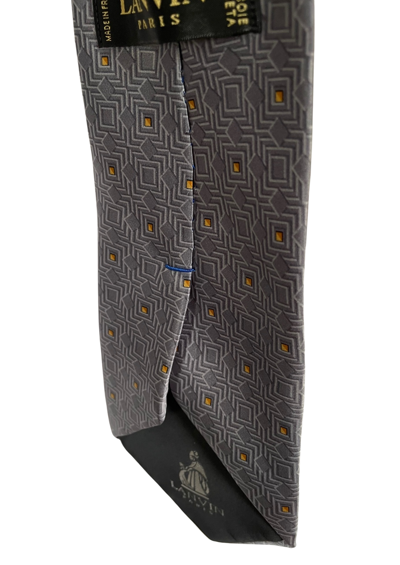 ✨ Cravate en soie – Motifs géométriques gris & jaune ✨