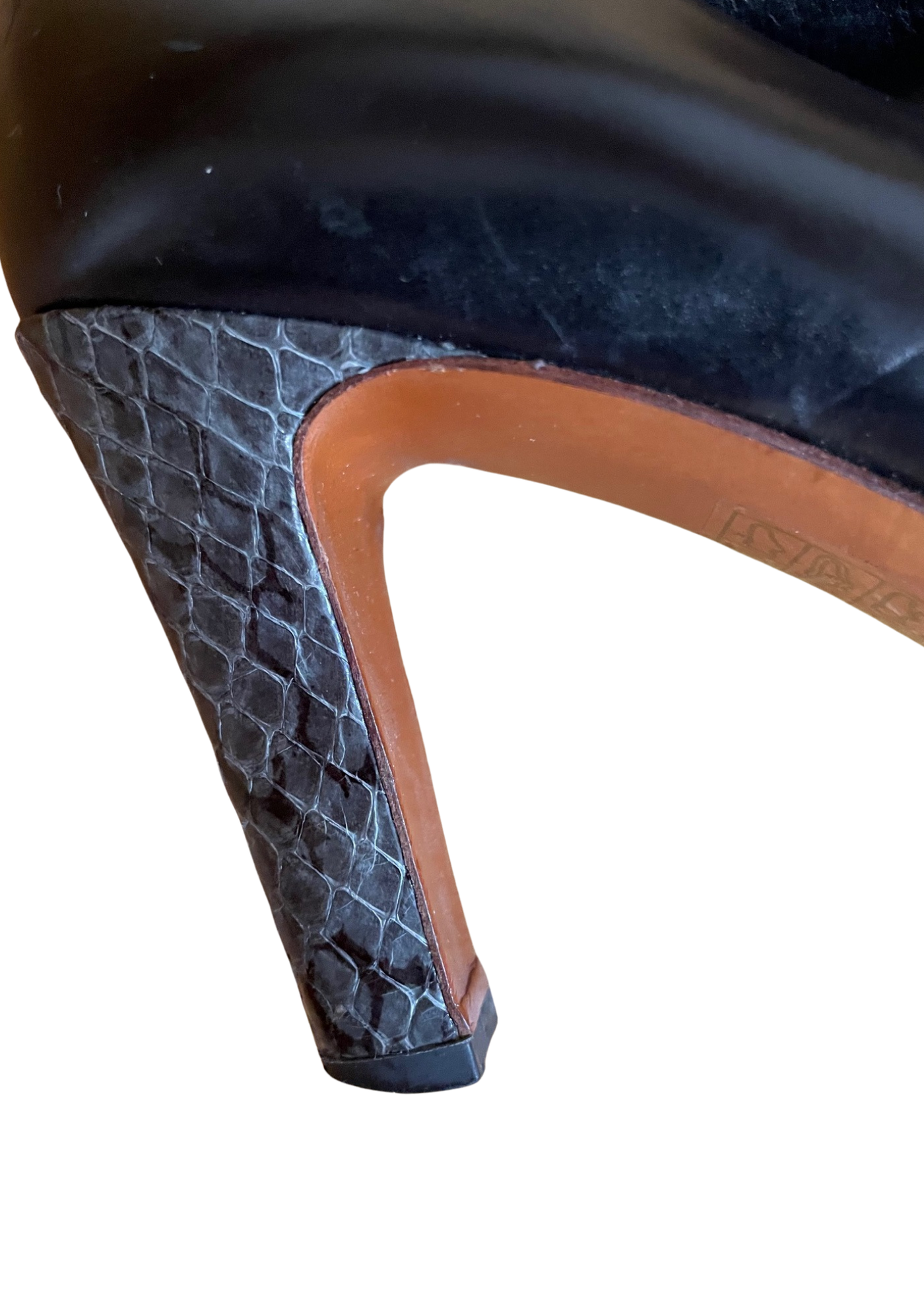 Escarpins cuir noir à talons effet python – Pointure 36 🐍