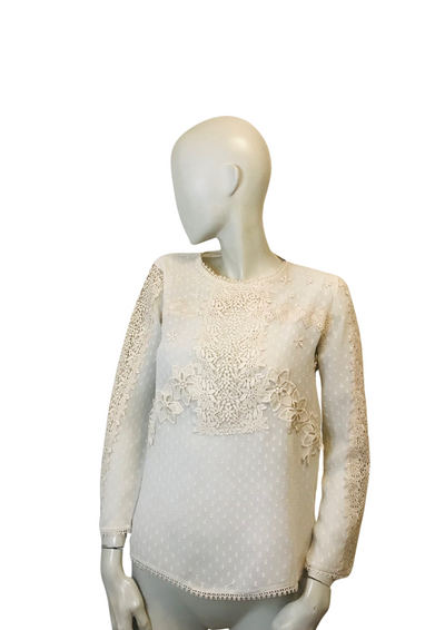 🌸 Blouse Élégante en Dentelle & Plumetis  🌸 – Taille 36