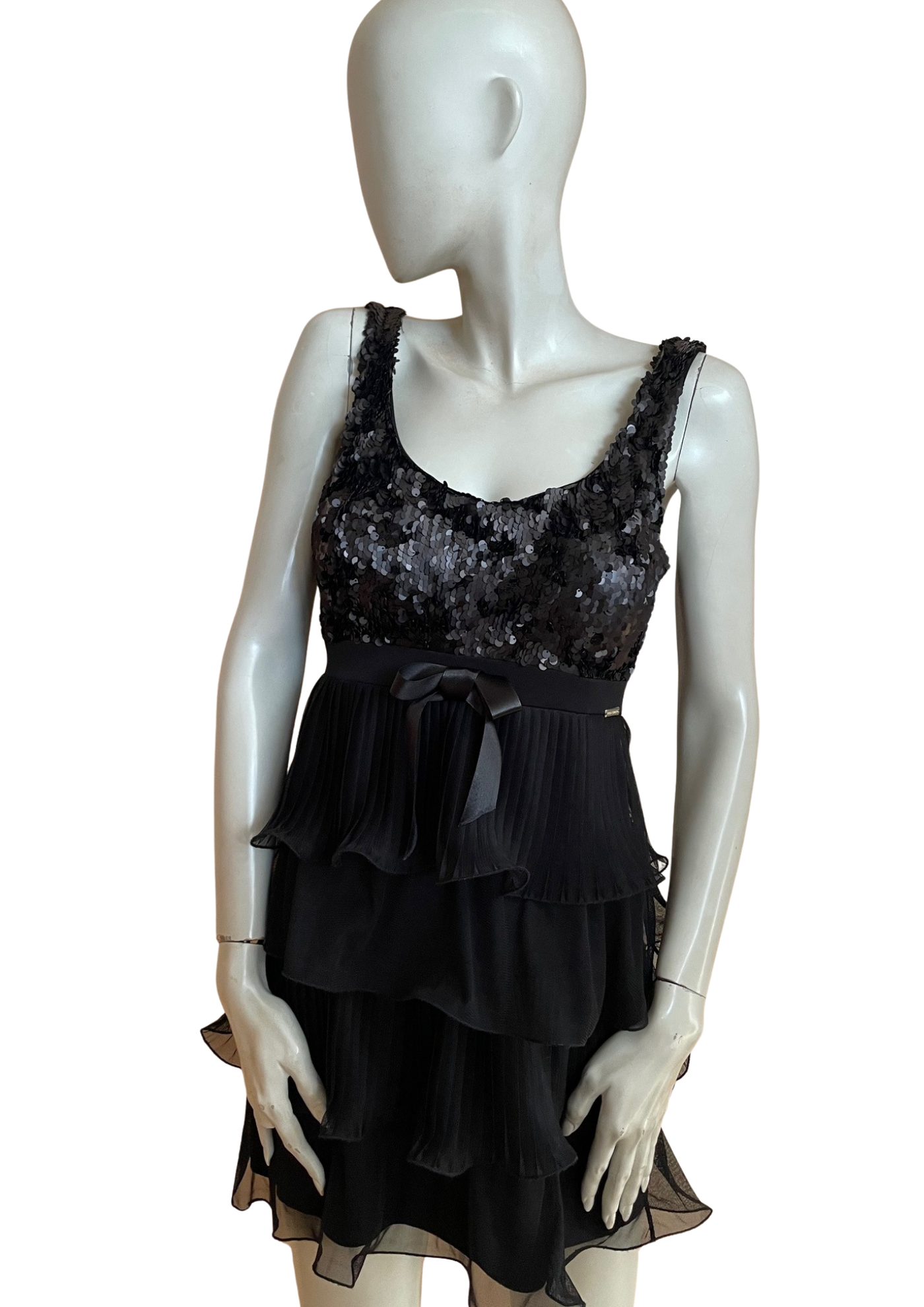 ✨ Robe noire à sequins & volants – Taille 38