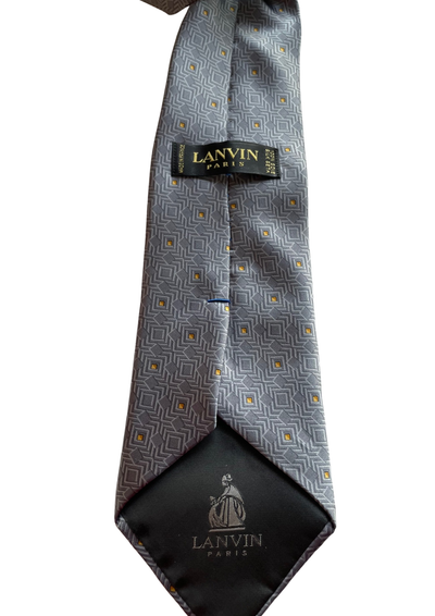 ✨ Cravate en soie – Motifs géométriques gris & jaune ✨
