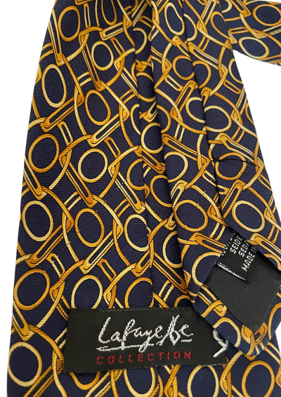 ✨ Cravate Homme en Soie 🧵 Motifs Géométriques Or & Bleu 🔵✨