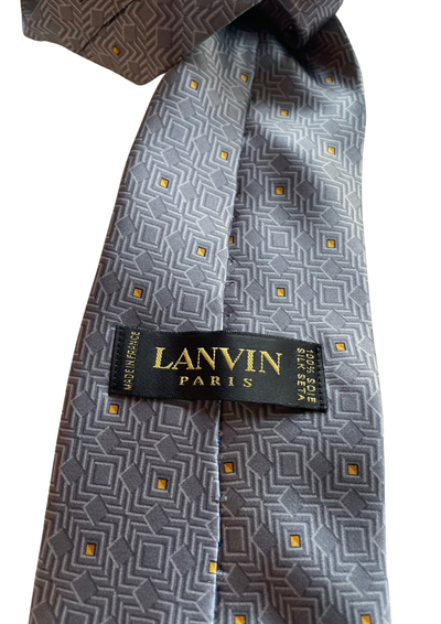 ✨ Cravate en soie – Motifs géométriques gris & jaune ✨