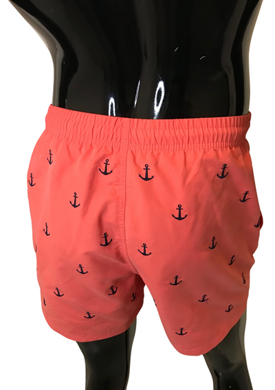 Short de bain corail à ancres brodées – Taille S 🐚⚓🌞