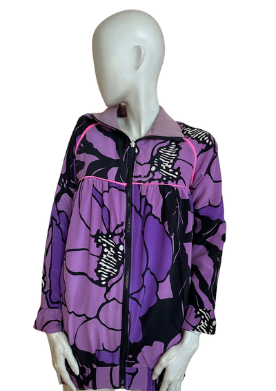 🧥💜 Veste imprimée florale violette & noire – Style rétro chic Taille 38
