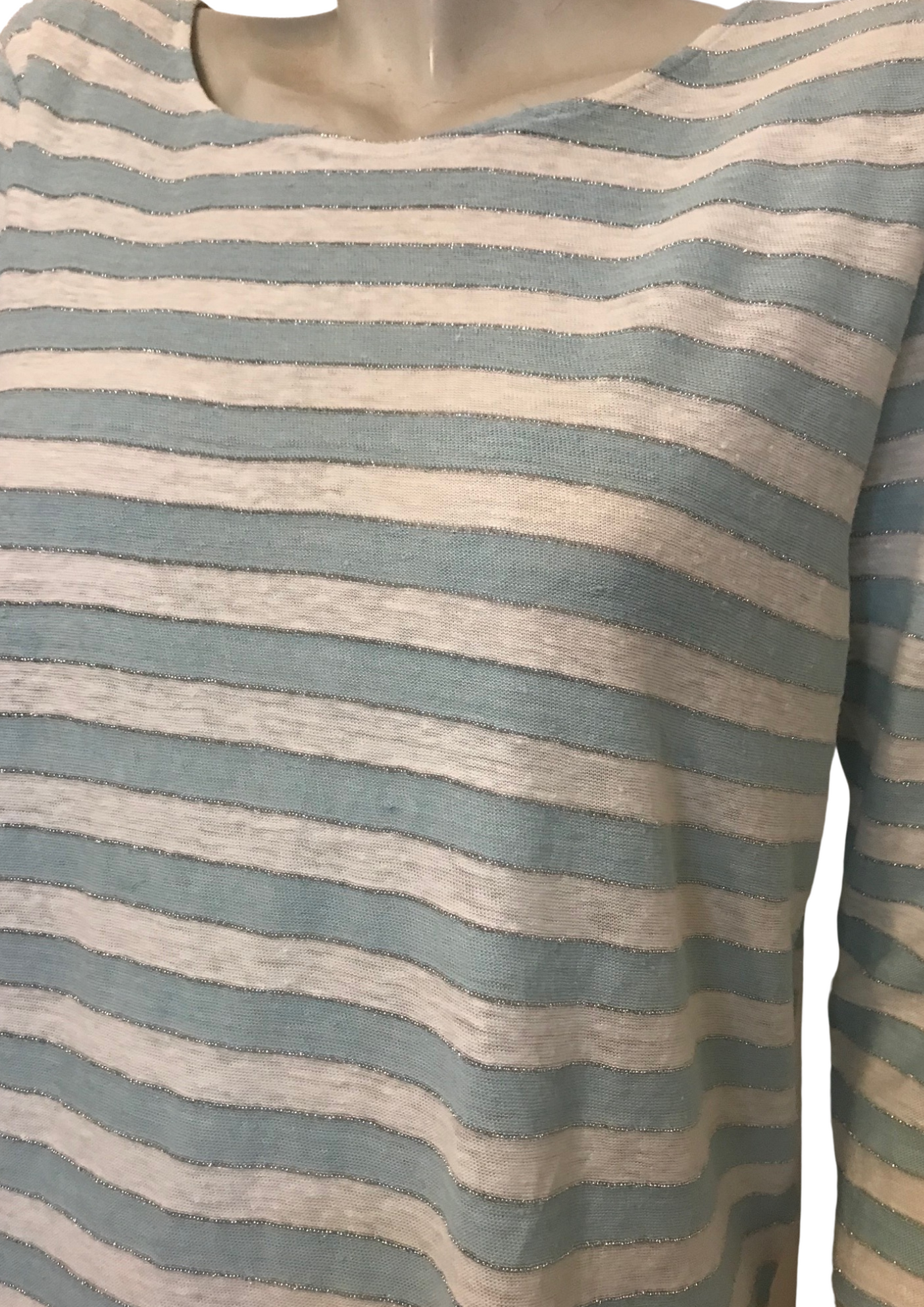 🌊 Top marinière rayé bleu ciel & blanc en lin Taille 38 👚