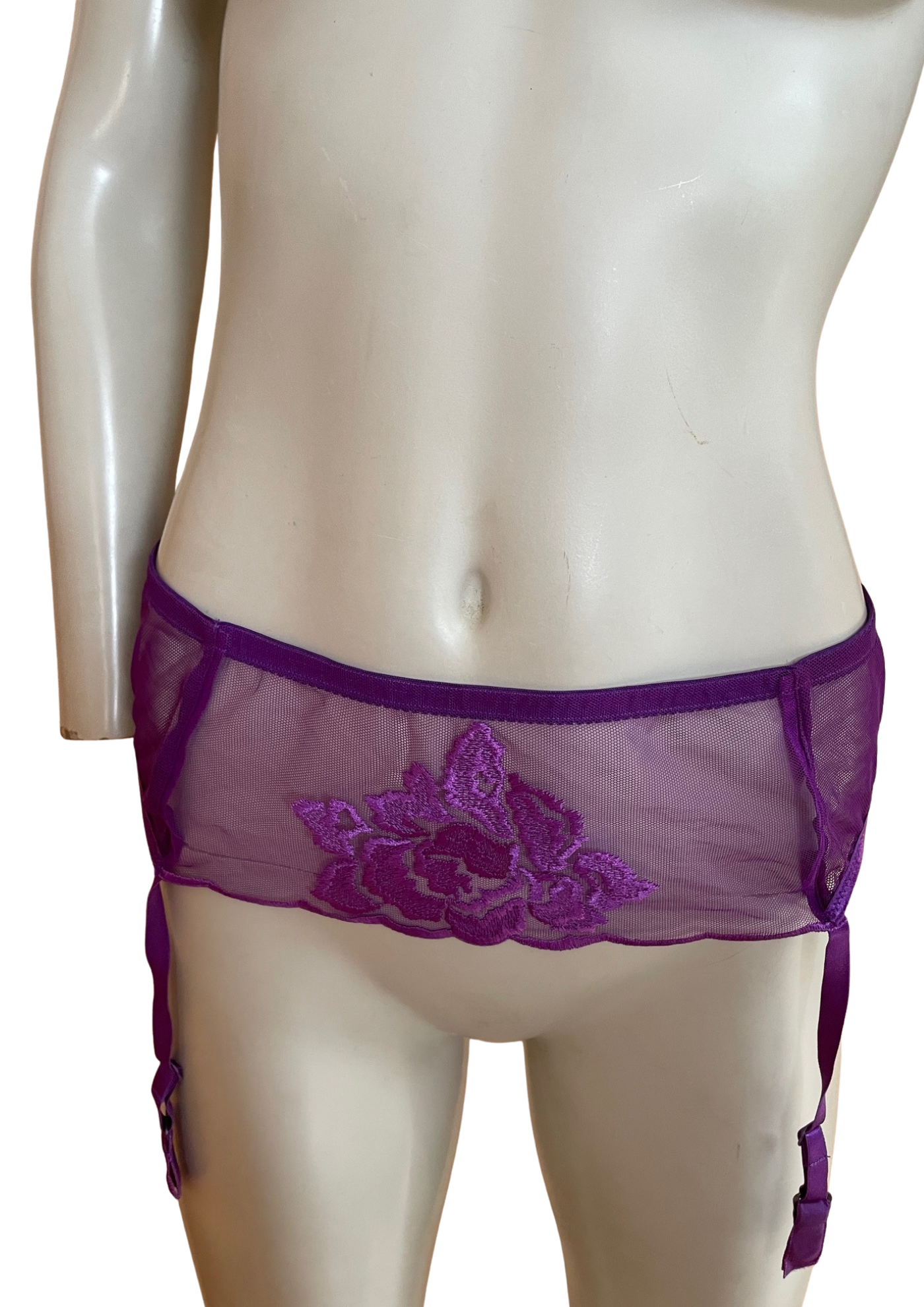 🔥 Porte-jarretelles violet en tulle brodé Taille 38 🌸✨