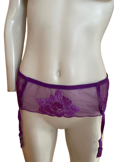 🔥 Porte-jarretelles violet en tulle brodé Taille 38 🌸✨