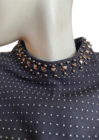 💫 Robe bleu marine à pois & col clouté – Taille 38 👗✨