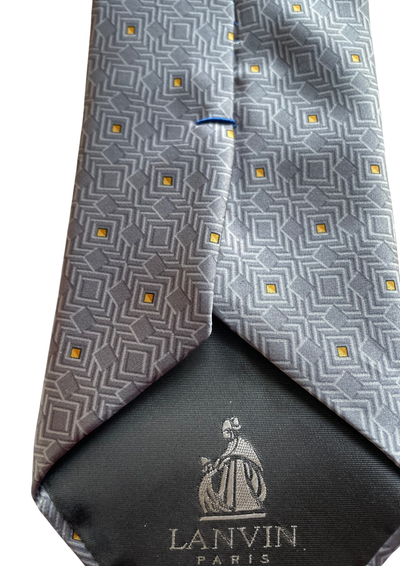 ✨ Cravate en soie – Motifs géométriques gris & jaune ✨