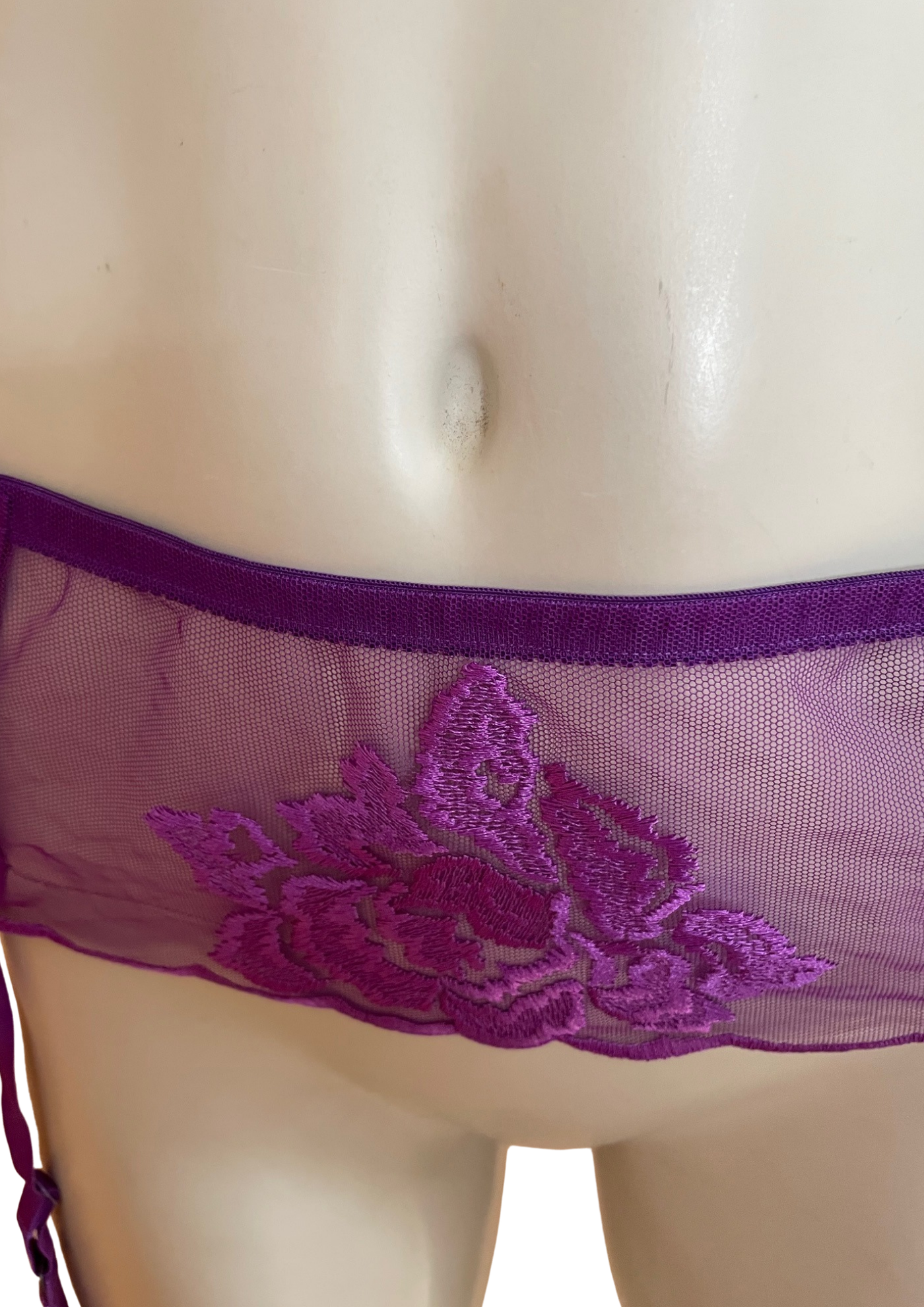 🔥 Porte-jarretelles violet en tulle brodé Taille 38 🌸✨