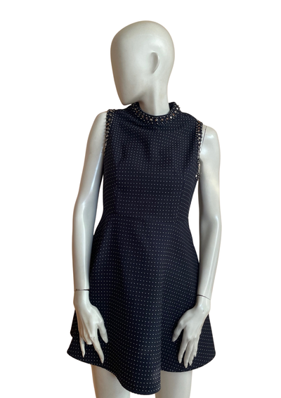 💫 Robe bleu marine à pois & col clouté – Taille 38 👗✨