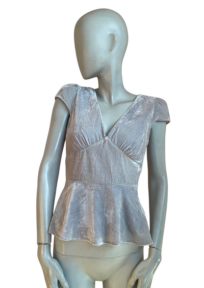 ✨ Top en velours gris argenté  – Style Peplum Taille 36 💎👗