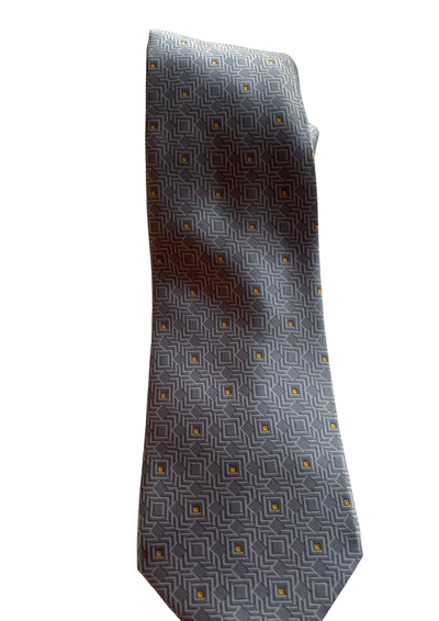 ✨ Cravate en soie – Motifs géométriques gris & jaune ✨